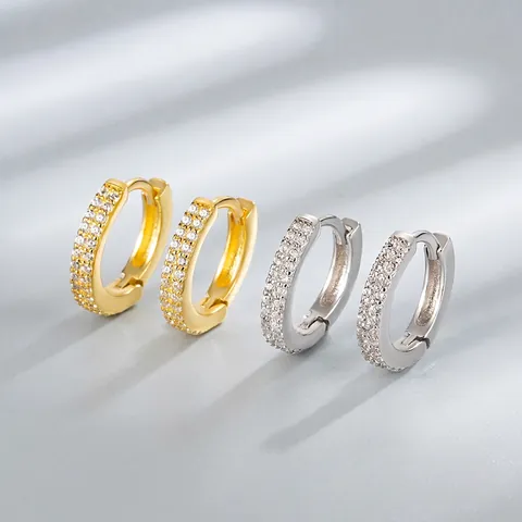 925 Sterling Silver Double Row Zirconia Hoop Earrings Minimalist Luxury Huggie Hoop Earrings For Women Fashion Jewelry Gift