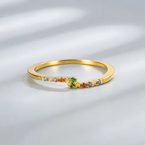 Anello in Argento Sterling 925 con Zirconia Arcobaleno per Donna Colorato Incrociato Placcato Oro Argento Elegante