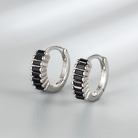 Retro 925 Sterling Silver Rainbow Huggie Earrings For Women Gold Silver Baguette Cut Rhinestone Hoop Ear Buckle Fashion Jewelry