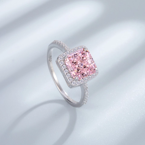 925 Sterling Silver Square Radiant Cut Rhinestone Halo Ring Elegant Luxurious Wedding Anniversary Engagement Jewelry For Women
