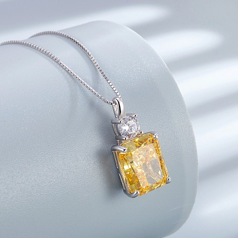 925 Sterling Silver Zirconia Pendant Necklace For Women Elegant Rectangular Radiant Cut Gemstone Jewelry Accessory Gift