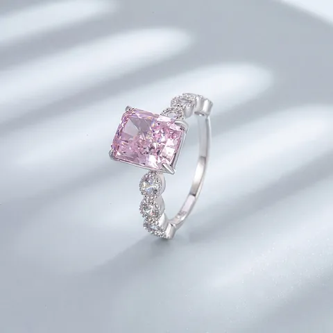 925 Sterling Silver Radiant Cut Zirconia Sugar Cube Ring Pink Yellow Blue White Diamond Engagement Ring For Women Jewelry