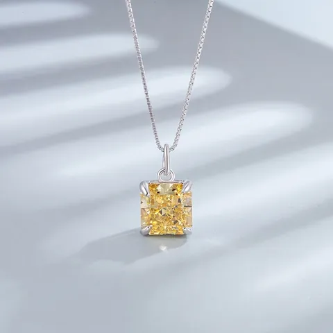 925 Sterlingsilber Prinzess-Schliff Quadratisch Gelb Rosa Blau Zirkonia Anhänger Halskette Für Damen Mode Boxkette Schmuck Geschenk