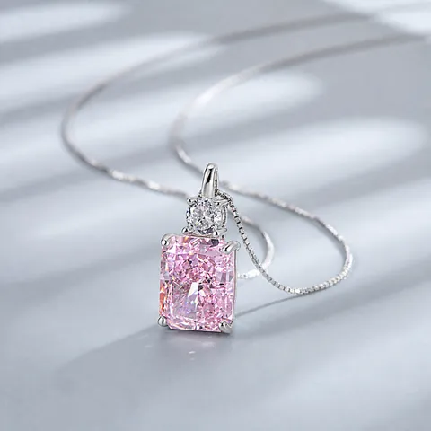 925 Sterling Silver Zirconia Pendant Necklace For Women Elegant Rectangular Radiant Cut Gemstone Jewelry Accessory Gift