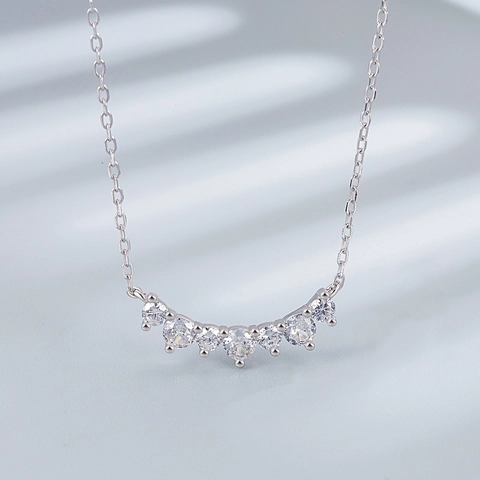 925 Sterling Silver Smile Necklace for Women Inlaid Zirconia Straight Row Arc Pendant Adjustable Clavicle Chain Jewelry