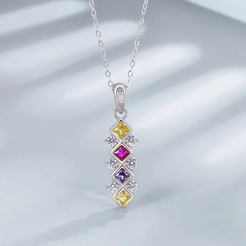925 Sterling Zilveren Ruit Hanger Ketting Voor Vrouwen Kleurrijke Strass Ingelegd Lichte Luxe Geometrische Sleutelbeenketting Sieraden Cadeau