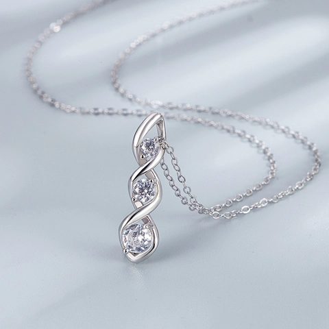 Elegant 925 Sterling Silver Spiral Twist Pendant Necklace With Sparkling Rhinestone For Women Minimalist Fashion Jewelry Gift