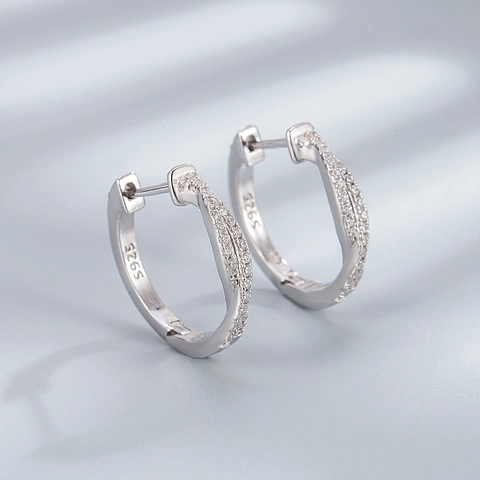 925 Sterling Silver Twisted Cross Hoop Earrings For Women Pave Rhinestone Geometric Small Huggie Earring Minimalist Jewelry Gift