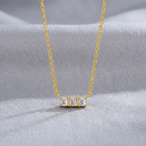 Minimalist 925 Sterling Silver Zirconia Necklace For Women Elegant Fashion Inlaid Three Stone Pendant Dainty Clavicle Chain Jewelry