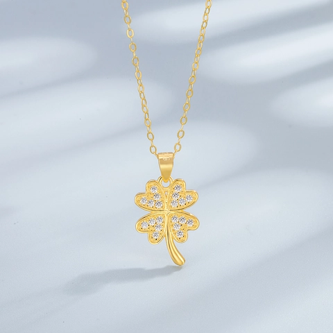 Collana con Ciondolo Quadrifoglio in Argento Sterling 925 per Donna Elegante Gioiello di Moda con Charm Fiore di Strass Scintillante