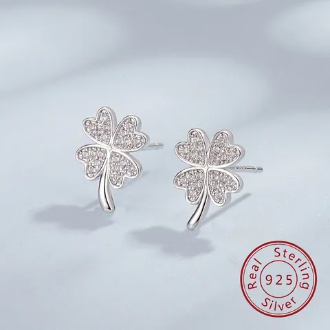 925 Sterlingsilber Vierblättriges Kleeblatt Herz Ohrstecker Für Damen Strass Mode Schmuck Ohrringe Geschenk
