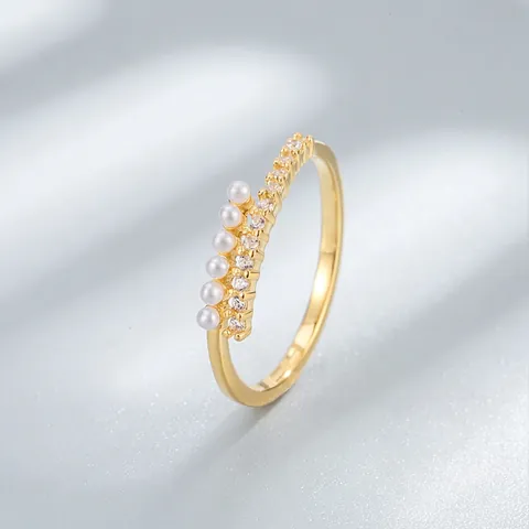925 Sterling Silver Artificial Pearl Rhinestone Open Ring Adjustable Stackable Minimalist Jewelry For Women Wedding Dating Gift