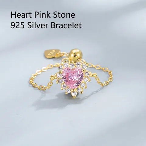 925 Sterling Zilver Roze Hart Strass Ring Voor Vrouwen Verstelbare Ketting Trekkoord Ontwerp Elegante Mode Sieraden Cadeau