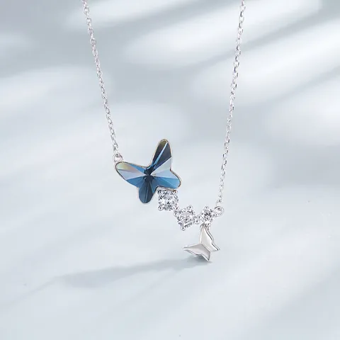 Collana con Pendente a Farfalla in Cristallo Blu in Argento Sterling 925 Elegante Gioielli con Strass Intarsiati per Donna
