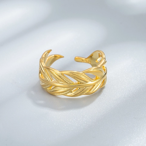 Anillo de Pluma de Plata de Ley 925 para Mujer Abierto Ajustable Minimalista Textura de Ondas Anillo de Dedo Joyería Regalo
