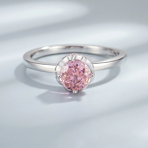 Bague Fleur en Argent Sterling 925 Avec Zirconia Rond Rose Élégante Bague de Doigt Incrustée Bijoux Pour Femme Cadeau de Mariage Fête