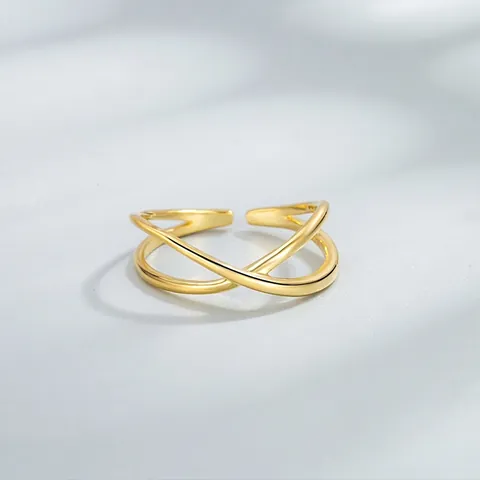 Minimalist 925 Sterling Silver Double Layer Cross Open Ring For Women Elegant Geometric X Line Adjustable Finger Ring Jewelry