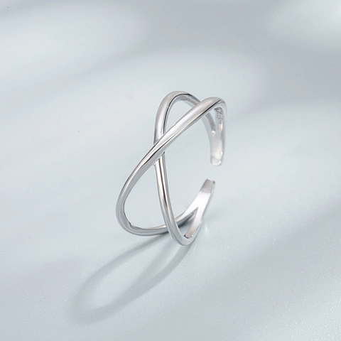 Minimalist 925 Sterling Silver Double Layer Cross Open Ring For Women Elegant Geometric X Line Adjustable Finger Ring Jewelry