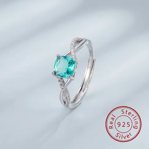 925 Sterlingsilber Zirkonia Ring Für Damen Quadratischer Schliff Verstellbarer Offener Ring Geometrisches Twist Band Schmuck