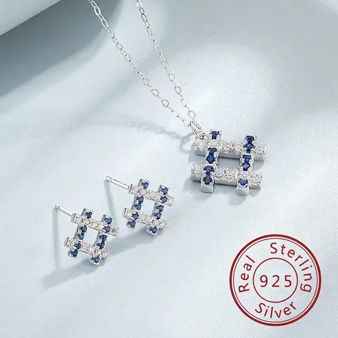 Luxus 925 Sterlingsilber Gitter Schmuckset Zirkonia Eingelegt Halskette Ohrringe Elegantes Party Accessoires Für Damen