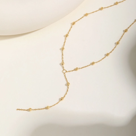 Collana a Y in Acciaio Inossidabile Minimalista Con Perline Dorate per Donna Gioielli con Catena Lunga con Perline