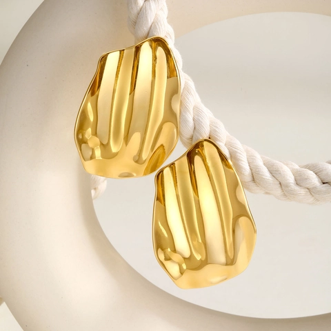 Stainless Steel Irregular Wavy Stud Earrings For Women Gold Plated Large Abstract Geometric Earrings Fashion Jewelry Gift