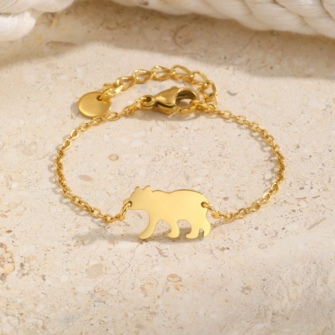 Bracciale Con Ciondolo a Forma di Orso Minimalista Carino in Acciaio Inossidabile Placcato Oro Catena Regolabile Gioielli Donna Bambini