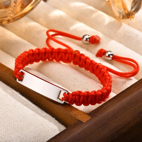 Bracciale Regolabile in Cordino Intrecciato Rosso Con Targhetta in Acciaio Inossidabile Oro Rosa Argento Bar ID Bracciale Gioielli