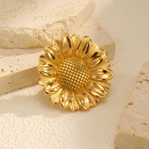 Spilla in Acciaio Inossidabile a Forma di Margherita e Girasole Placcata Oro 18K Spilla Floreale Vintage per Gioielli Donna