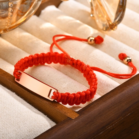 Bracciale Regolabile in Cordino Intrecciato Rosso Con Targhetta in Acciaio Inossidabile Oro Rosa Argento Bar ID Bracciale Gioielli