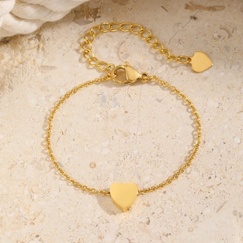 Minimalist Stainless Steel Heart Anklet For Kids Gold Plated Heart Charm Adjustable Extension Chain Fashion Jewelry Gift