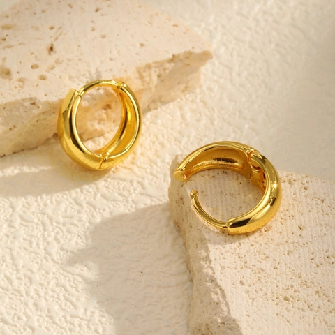 Pendientes de Aro Minimalistas de Cobre Gruesos en Forma de U para Mujer Chapados en Oro Pulidos Pendientes Huggie de Lágrima Joyería Accesorios