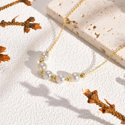 Elegante Collar de Doble Capa de Perla Artificial Cobre Chapado en Oro Cadena de Serpiente en Capas Gargantilla Para Mujer Joyería Minimalista Vintage