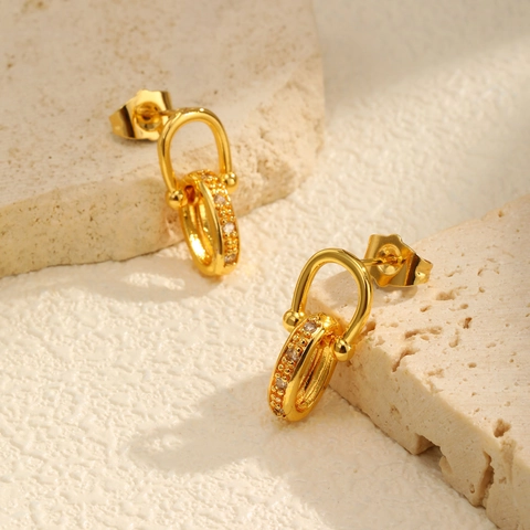 Orecchini a Ferro di Cavallo a Forma di U in Rame Moda Orecchini Pendenti Ovali Geometrici Intarsiati con Strass da Donna