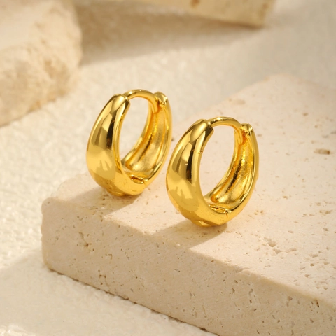 Pendientes de Aro Minimalistas de Cobre Gruesos en Forma de U para Mujer Chapados en Oro Pulidos Pendientes Huggie de Lágrima Joyería Accesorios