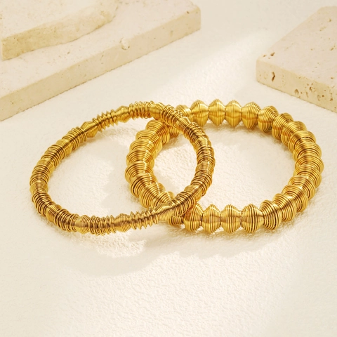 Stainless Steel Spring Elastic Armlet Minimalist Spiral Coil Cuff Bracelet Gold Fashion Jewelry For Men Women Daily Accessory