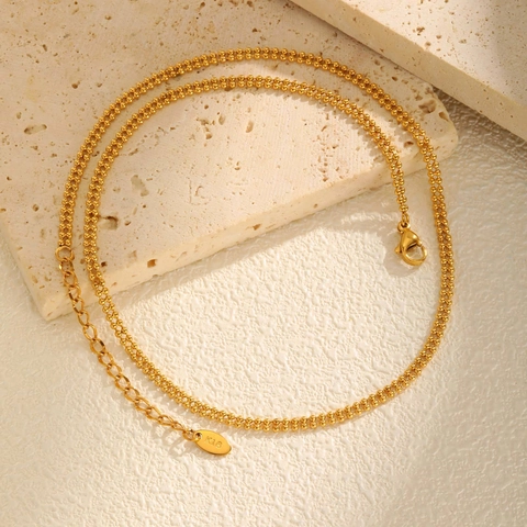 18K Vergoldet Edelstahl Doppellagige Kugelkette Halskette Für Damen Minimalistische Popcorn-Kette Mode Schmuck Täglich Accessoire