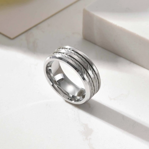 Anello con Iniziali in Acciaio Inossidabile da Uomo 26 Lettere Personalizzato Decorazione in Filo di Cavo Finitura Spazzolata Gioielli Punk Industriali