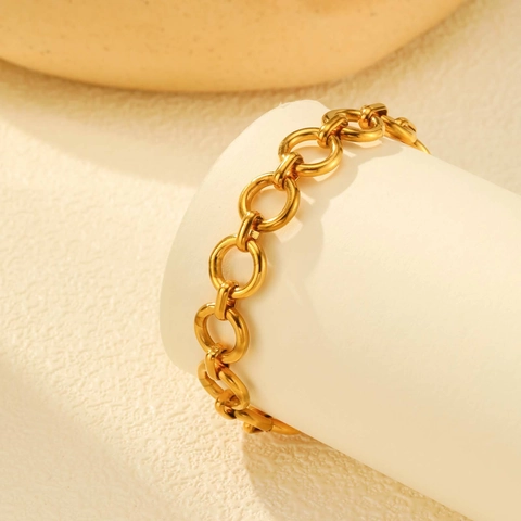 Bracciale a Cerchi Intrecciati in Acciaio al Titanio Donna Placcato Oro K18 Catena Geometrica Regolabile Gioielli Regalo
