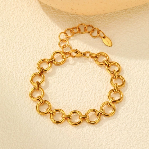 Bracciale a Cerchi Intrecciati in Acciaio al Titanio Donna Placcato Oro K18 Catena Geometrica Regolabile Gioielli Regalo