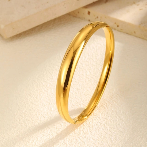 Minimalist Stainless Steel Gold Plated 18K Plain Open Hinge Bangle For Women Geometric Oval High Polished Jewelry Gift