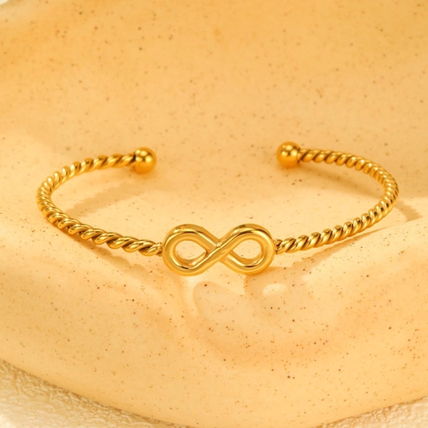 Minimalistischer Edelstahl 18K Vergoldet Gedrehtes Seil Unendlich Armreif Für Damen Trendy Mode Schmuck Armband