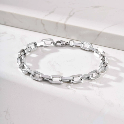 Bracciale a Catena con Maglie Rettangolari in Acciaio Inossidabile Minimalista da Uomo Gioielli di Moda Geometrici Lucidati
