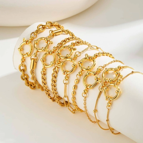 Pulsera de Oro de Acero Inoxidable para Mujer Moda Cadena Gruesa Cadena de Serpiente Con Cierre de Marinero Grande Joyería