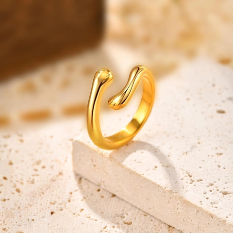 Minimalistische Roestvrijstalen Knuffelring Voor Dames 18K Verguld Gladde Golf Open Verstelbaar Statement Mode Sieraden Ring