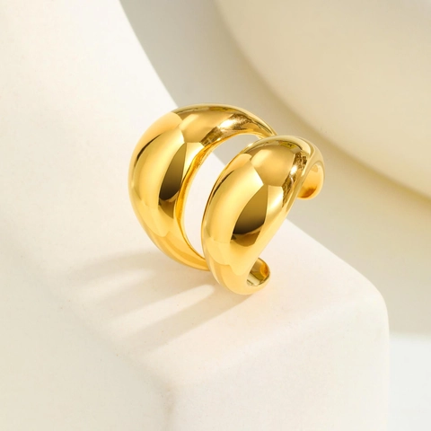 Dames Mode Roestvrij Staal 18K Verguld Dubbele Laag Boog Open Ring Minimalistisch Geometrisch Verstelbare Ring Sieraden