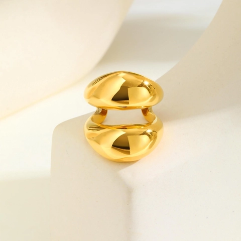 Dames Mode Roestvrij Staal 18K Verguld Dubbele Laag Boog Open Ring Minimalistisch Geometrisch Verstelbare Ring Sieraden