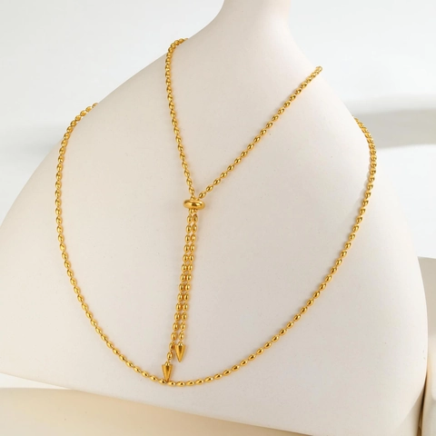 Collana Minimalista in Acciaio al Titanio Placcato Oro Catena a Sfere Regolabile a Forma di Y con Ciondolo a Cono Gioielli Donna