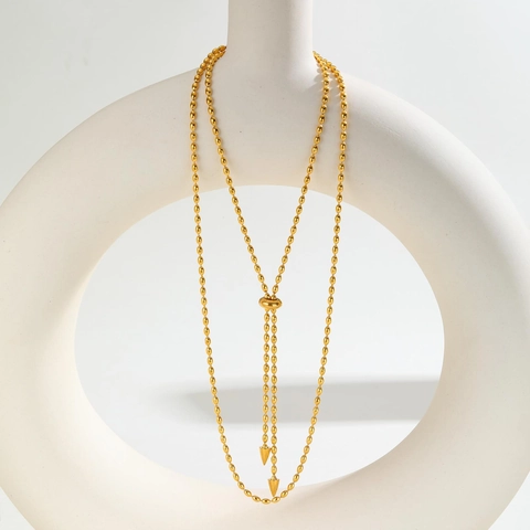 Collana Minimalista in Acciaio al Titanio Placcato Oro Catena a Sfere Regolabile a Forma di Y con Ciondolo a Cono Gioielli Donna