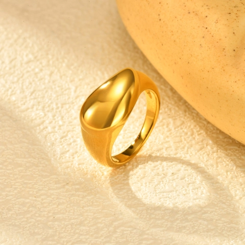 Anello Minimalista in Acciaio Inossidabile Placcato Oro 18K a Goccia d'Acqua per Donna Lucidato a Specchio Forma Organica Fluida Gioielli